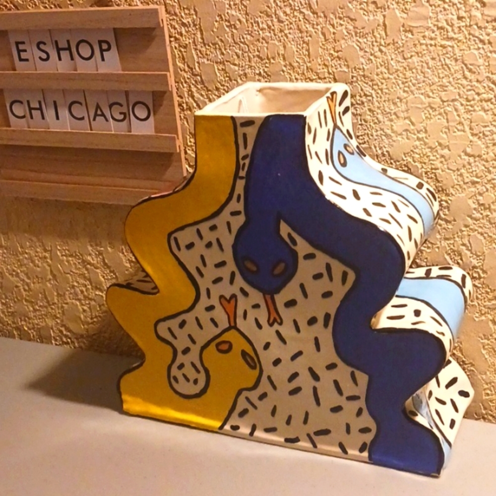 Snakes Ceramic Pottery Vase Art Hand Crafted Vintage #eshopchicago Snake Reptile